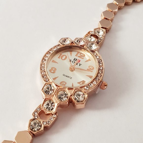 SOXY Rose Gold Tone and Rhinestone Hexagon Watch - Picture 1 of 2